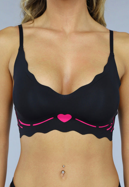 SALE50 Zwarte Naadloze Bralette met Roze Hart Detail