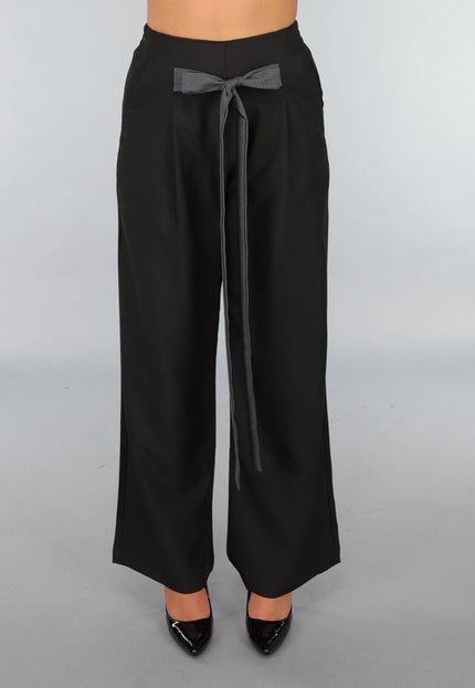 SALE50 Zwarte Pantalon met Antraciet Strikdetail