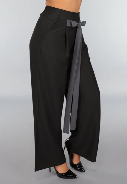 SALE50 Zwarte Pantalon met Antraciet Strikdetail
