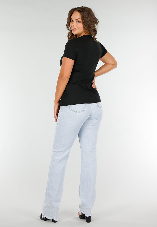 SALE50 Zwarte Stretch Top met Aansluitende Pasvorm