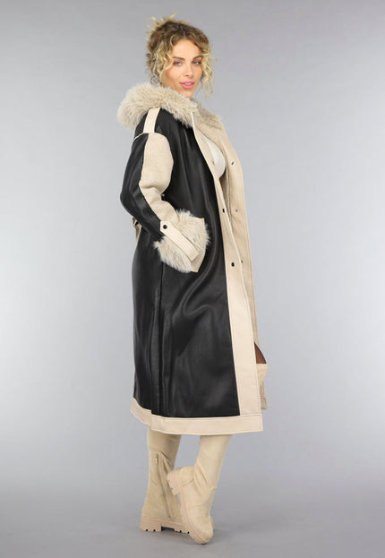 SALE50 Zwarte Teddy Trenchcoat met Bontkraag