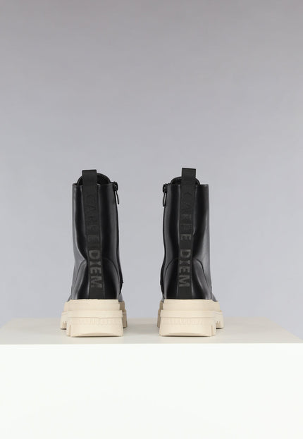 SALE50 Zwarte Veterlaarsjes met Beige Zool