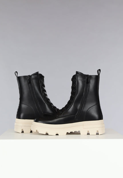 SALE50 Zwarte Veterlaarsjes met Beige Zool