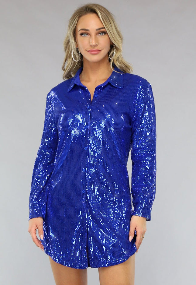 SALE80 Blauwe Blouse Jurk met Glitters