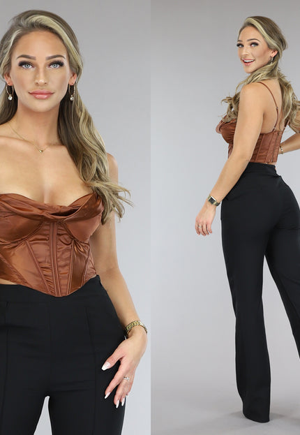 SALE80 Bruine Satin Korset Top