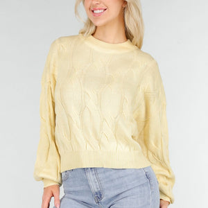 SALE80 Butter Yellow Gebreide Trui met Kabelpatroon