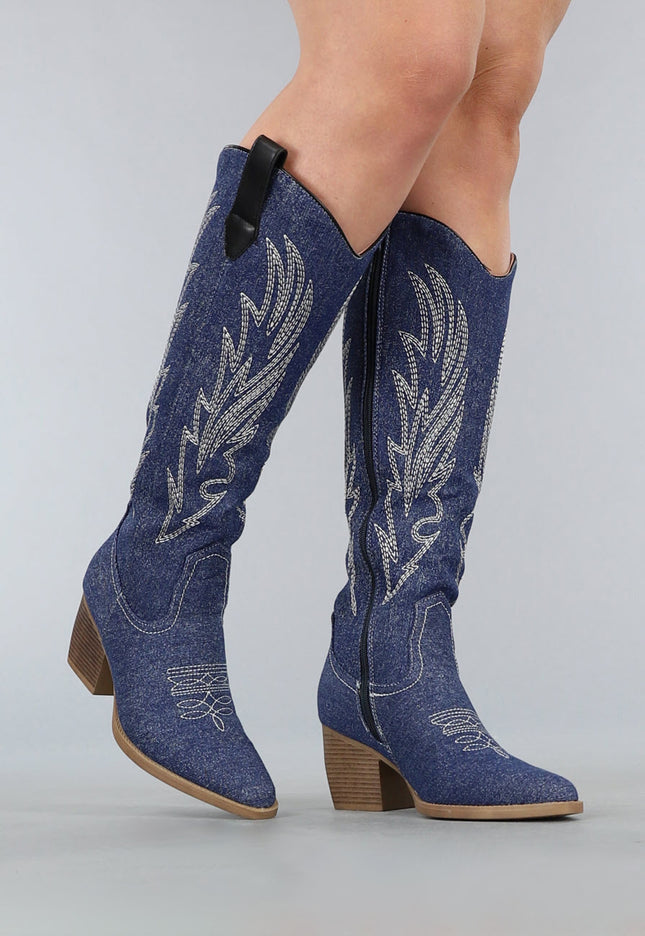 SALE80 Donkerblauwe Denim Cowboy Laarzen