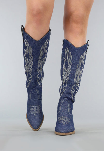 SALE80 Donkerblauwe Denim Cowboy Laarzen