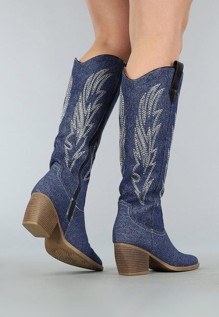 SALE80 Donkerblauwe Denim Cowboy Laarzen