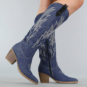 SALE80 Donkerblauwe Denim Cowboy Laarzen