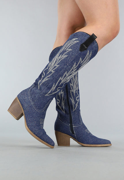 SALE80 Donkerblauwe Denim Cowboy Laarzen