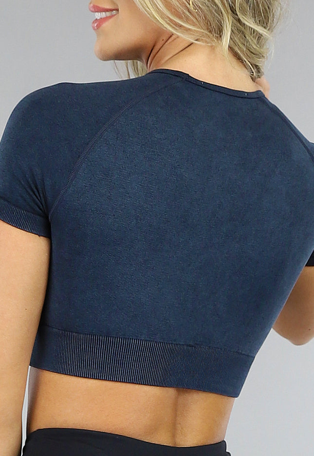 SALE80 Donkerblauwe Rib Sporttop