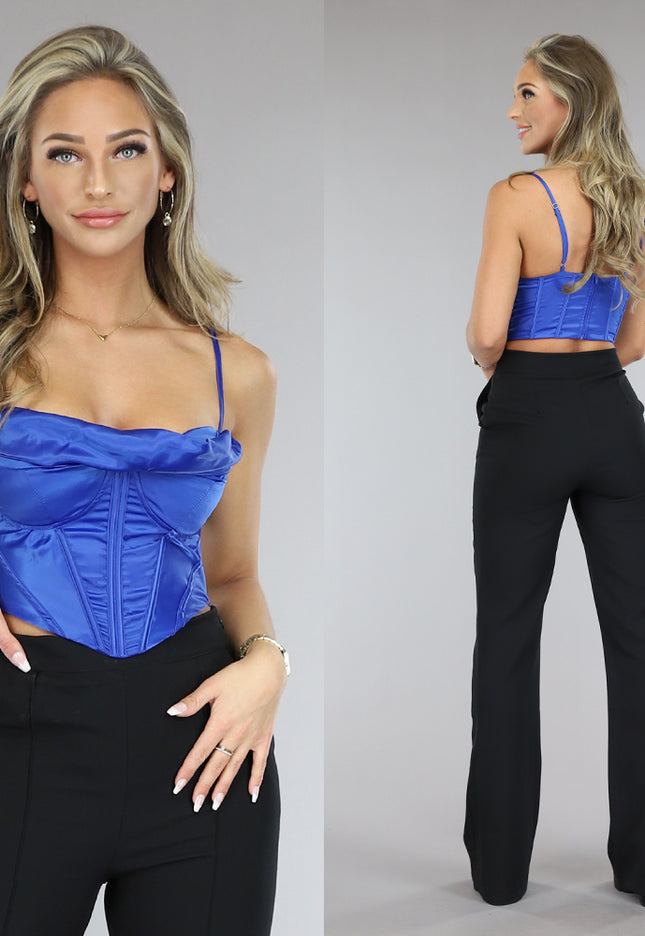 SALE80 Donkerblauwe Satin Korset Top