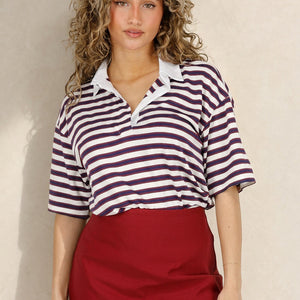 SALE80 Gestreepte Polo Top met Kraag