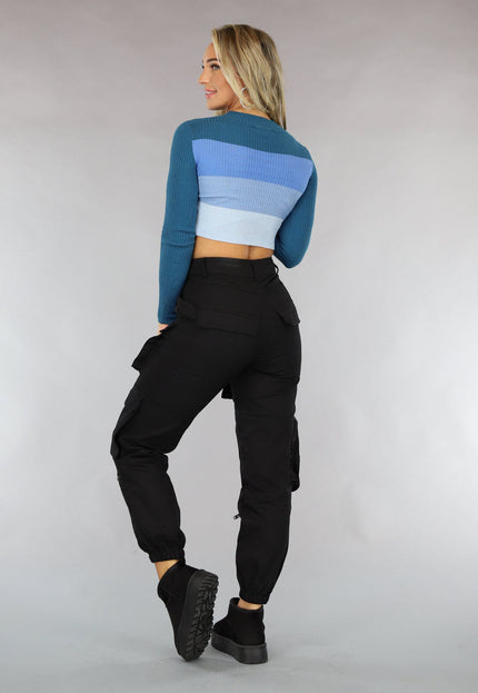 SALE80 Gestreepte Rib Crop Top Blauw