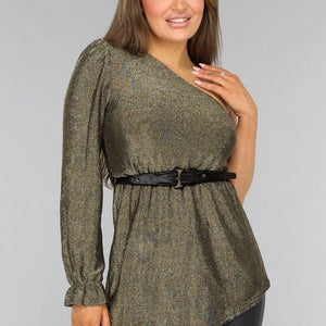 SALE80 Gouden One Sleeve Glitter Top