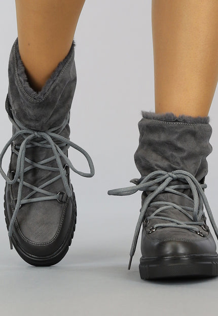 SALE80 Grijze Gevoerde Snowboots met Veter