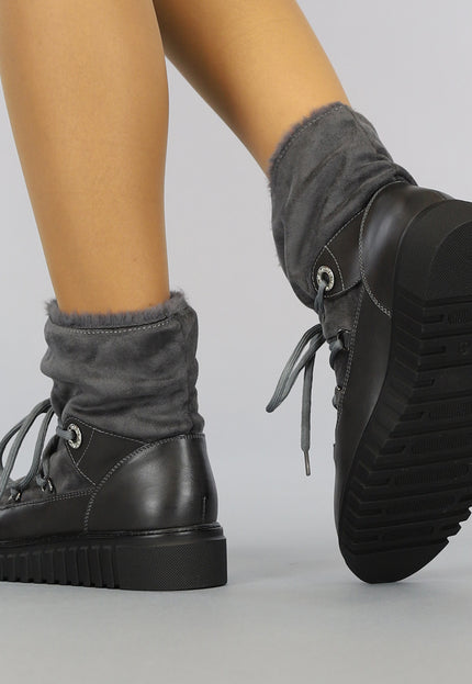 SALE80 Grijze Gevoerde Snowboots met Veter