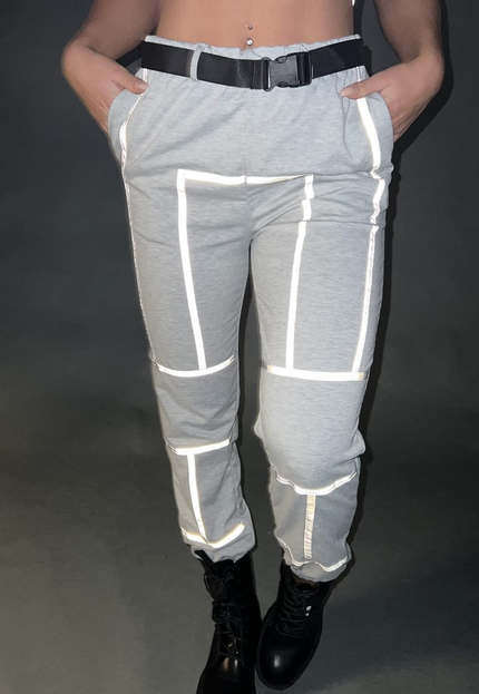SALE80 Grijze Joggingsbroek met Reflecterende Lijnen