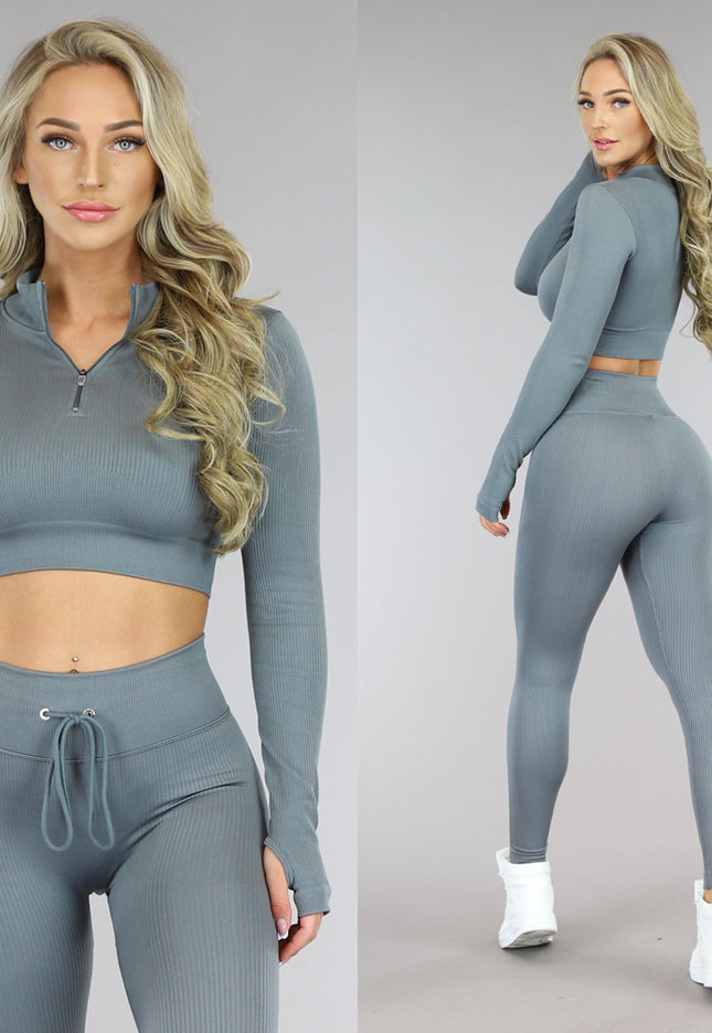 SALE80 Grijze Rib Sporttop