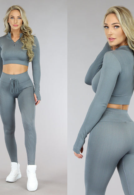 SALE80 Grijze Rib Sporttop