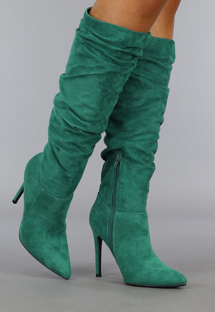 SALE80 Groene Geplooide Laars met Stiletto Hak