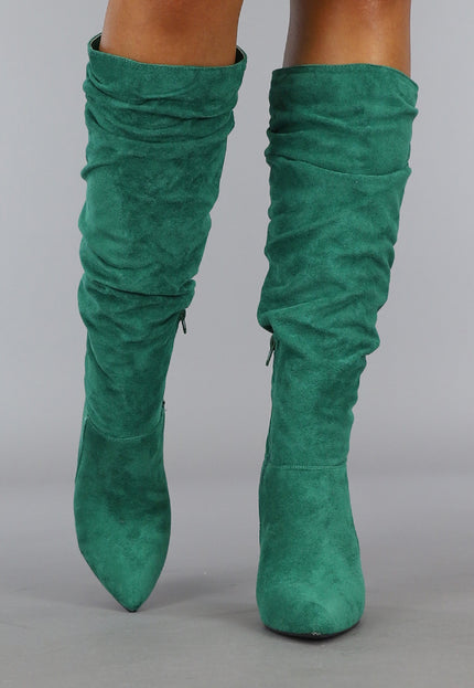 SALE80 Groene Geplooide Laars met Stiletto Hak
