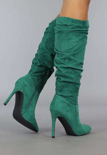 SALE80 Groene Geplooide Laars met Stiletto Hak