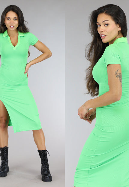 SALE80 Groene Rib Gebreide Jurk