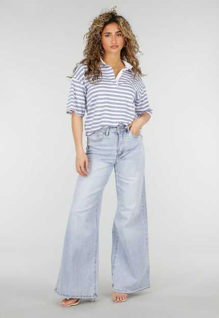SALE80 Lichtblauw Gestreepte Polo Top