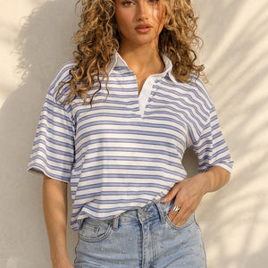 SALE80 Lichtblauw Gestreepte Polo Top