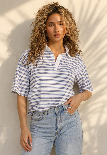 SALE80 Lichtblauw Gestreepte Polo Top