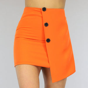 SALE80 Oranje Asymmetrische Rok met Knopen