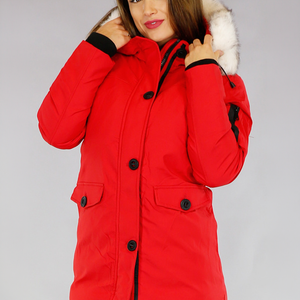 SALE80 Rode Gewatteerde Parka met Beige Imitatiebont