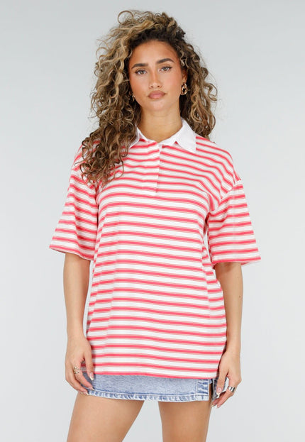 SALE80 Roze Gestreepte Polo T-shirt met Kraag