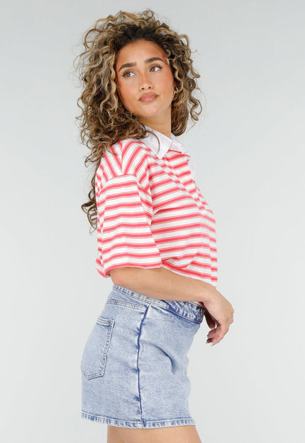 SALE80 Roze Gestreepte Polo T-shirt met Kraag