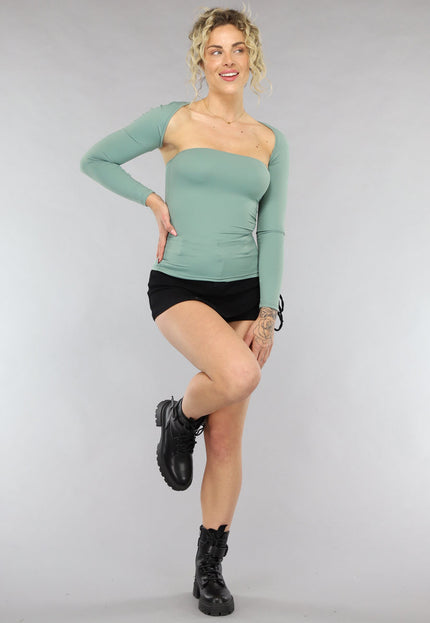 SALE80 Strakke Bandeau Top met Bolero in Salie Groen