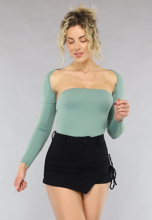 SALE80 Strakke Bandeau Top met Bolero in Salie Groen