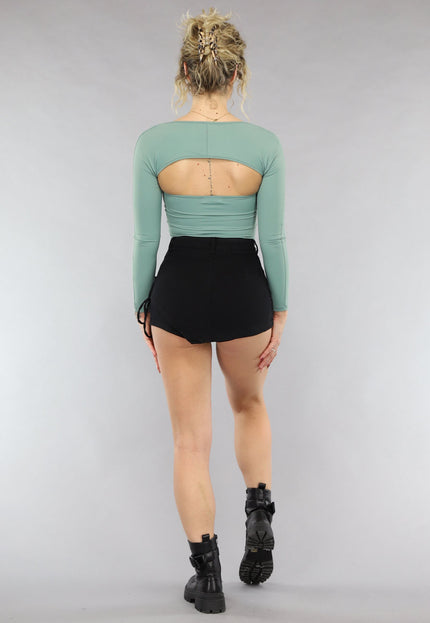 SALE80 Strakke Bandeau Top met Bolero in Salie Groen