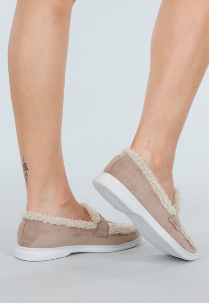SALE80 Taupe Loafers met Bont