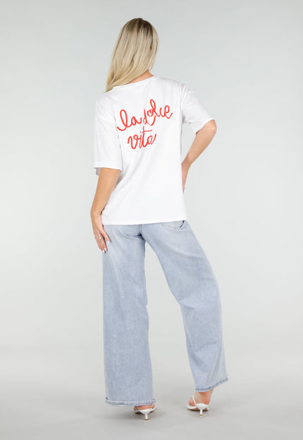 SALE80 Wit T-shirt met Rode La Dolce Vita Print