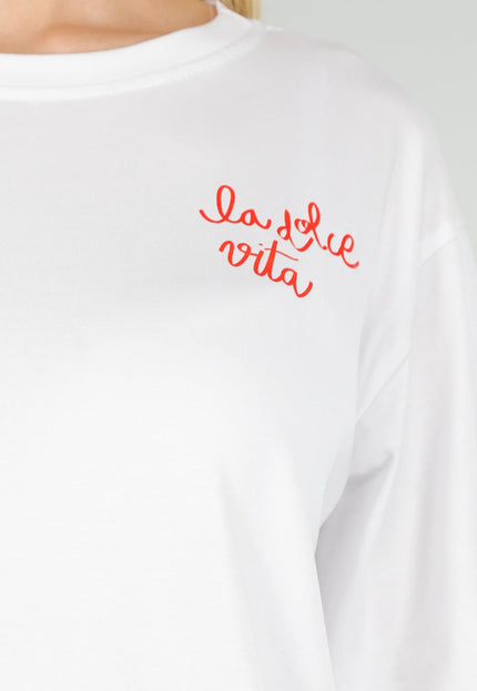 SALE80 Wit T-shirt met Rode La Dolce Vita Print