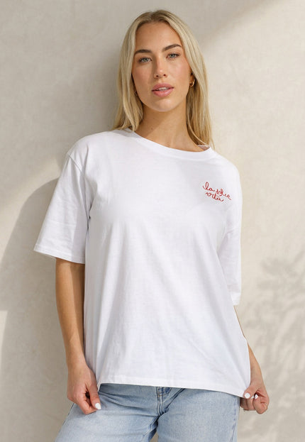 SALE80 Wit T-shirt met Rode La Dolce Vita Print