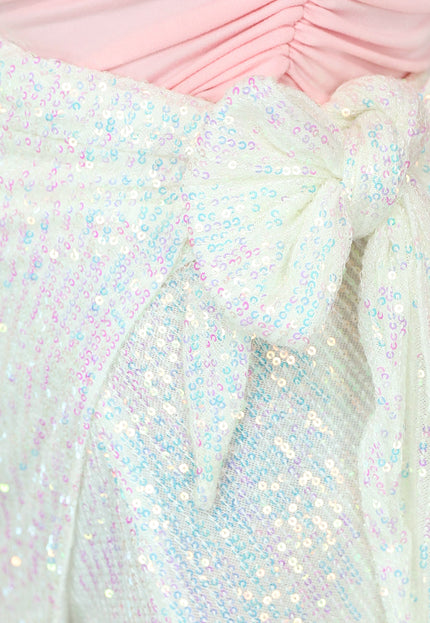 SALE80 Witte Overslag Rok met Multicolor Sequins