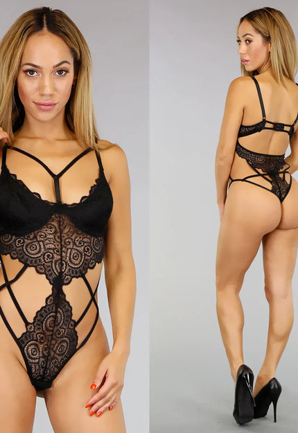SALE80 Zwarte Kanten Strappy Body
