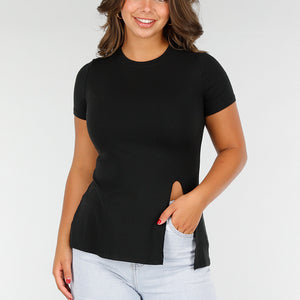 SALE80 Zwarte Stretch Top met Aansluitende Pasvorm