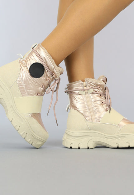 SALE85 Beige/Rosé Snowboots met Elastische Band