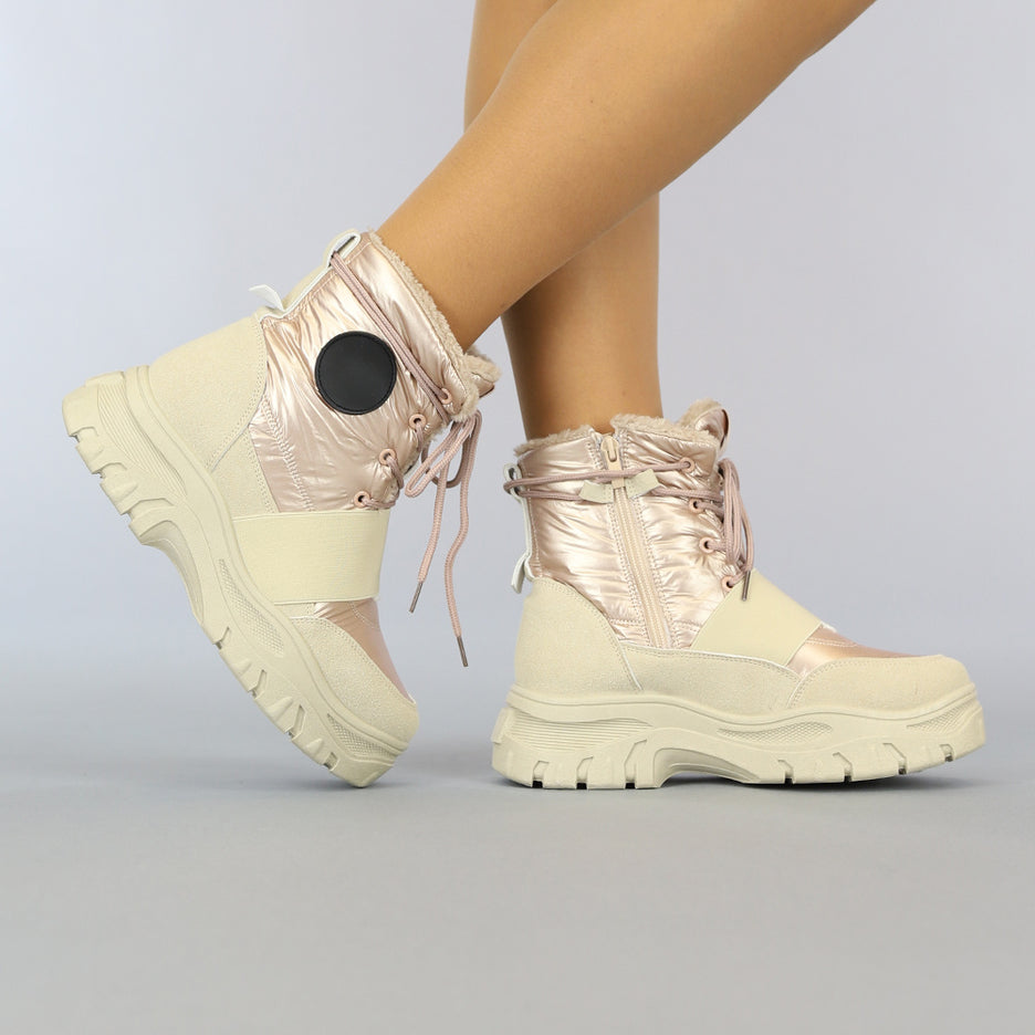 SALE85 Beige/Rosé Snowboots met Elastische Band