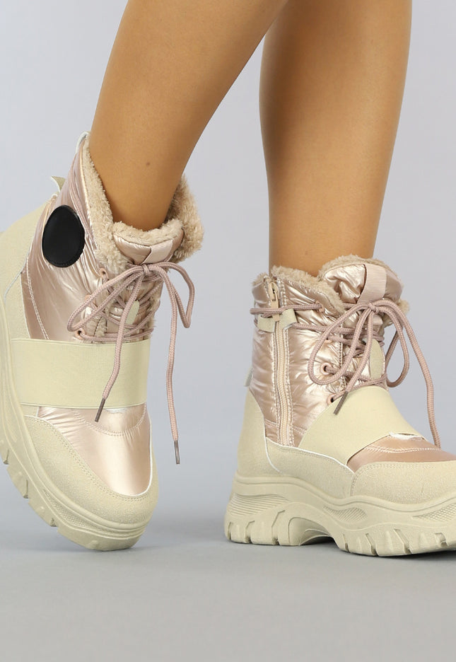 SALE85 Beige/Rosé Snowboots met Elastische Band