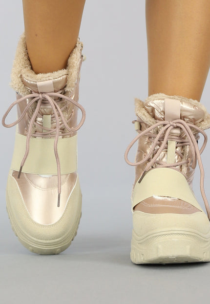 SALE85 Beige/Rosé Snowboots met Elastische Band